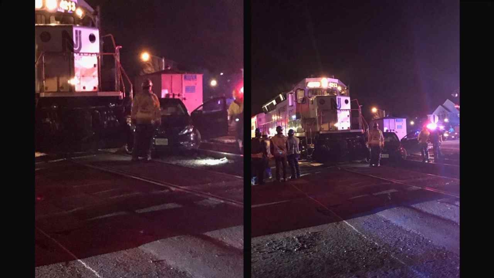 Family escapes car stuck on New Jersey Transit train tracks in Long