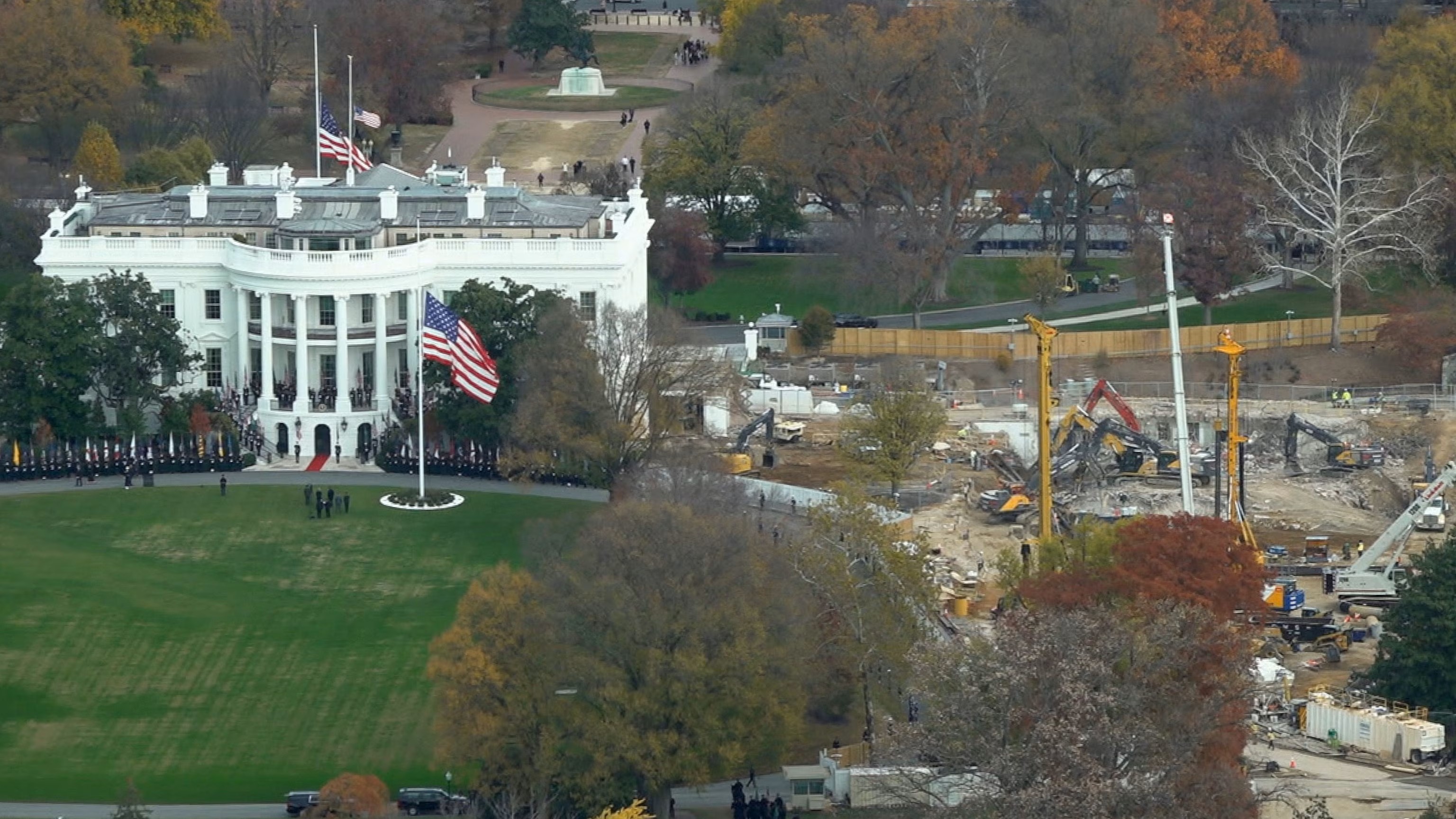 The construction for the ballroom on the White House's East Wing as seen from the top of the Washington Monument, Nov. 17, 2025.