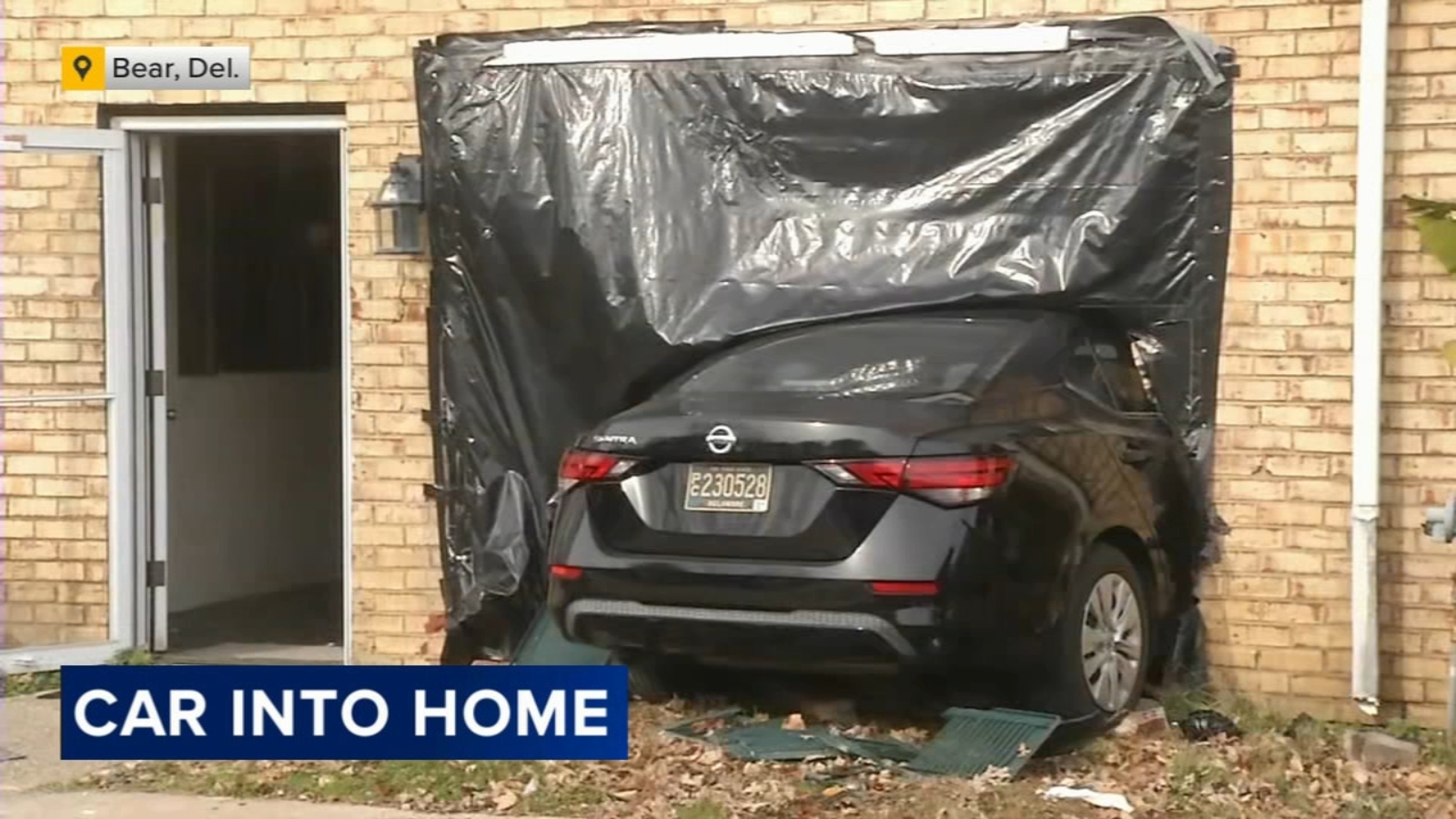 Car slams into front of home in Bear, Delaware