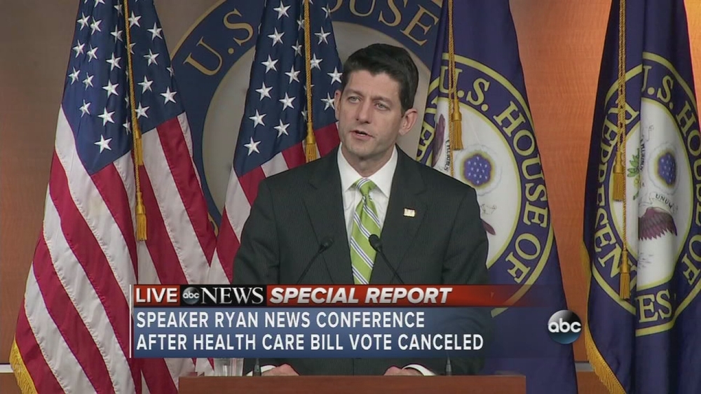 House Speaker Paul Ryan on failure of Obamacare repeal