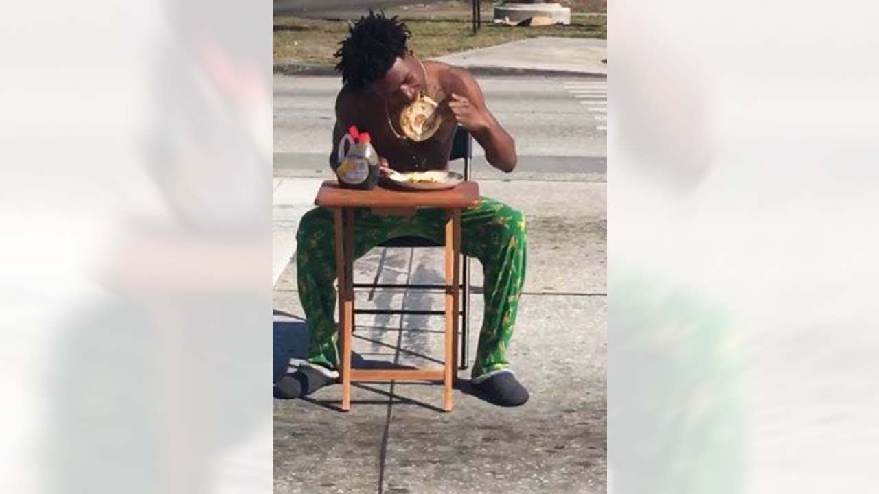 Man was arrested after eating pancakes in the middle of road