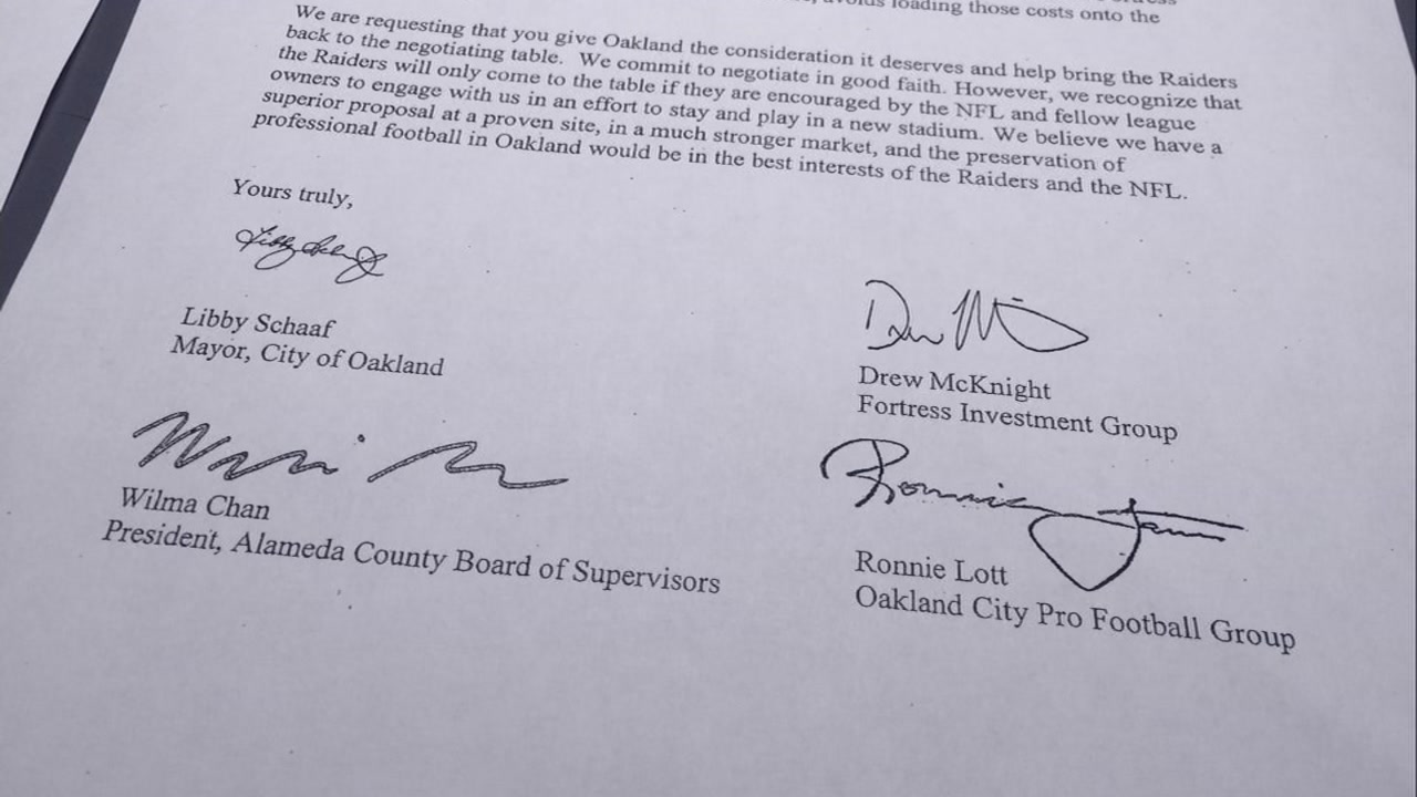 Oakland Mayor sends NFL outline of city's plan for Raiders