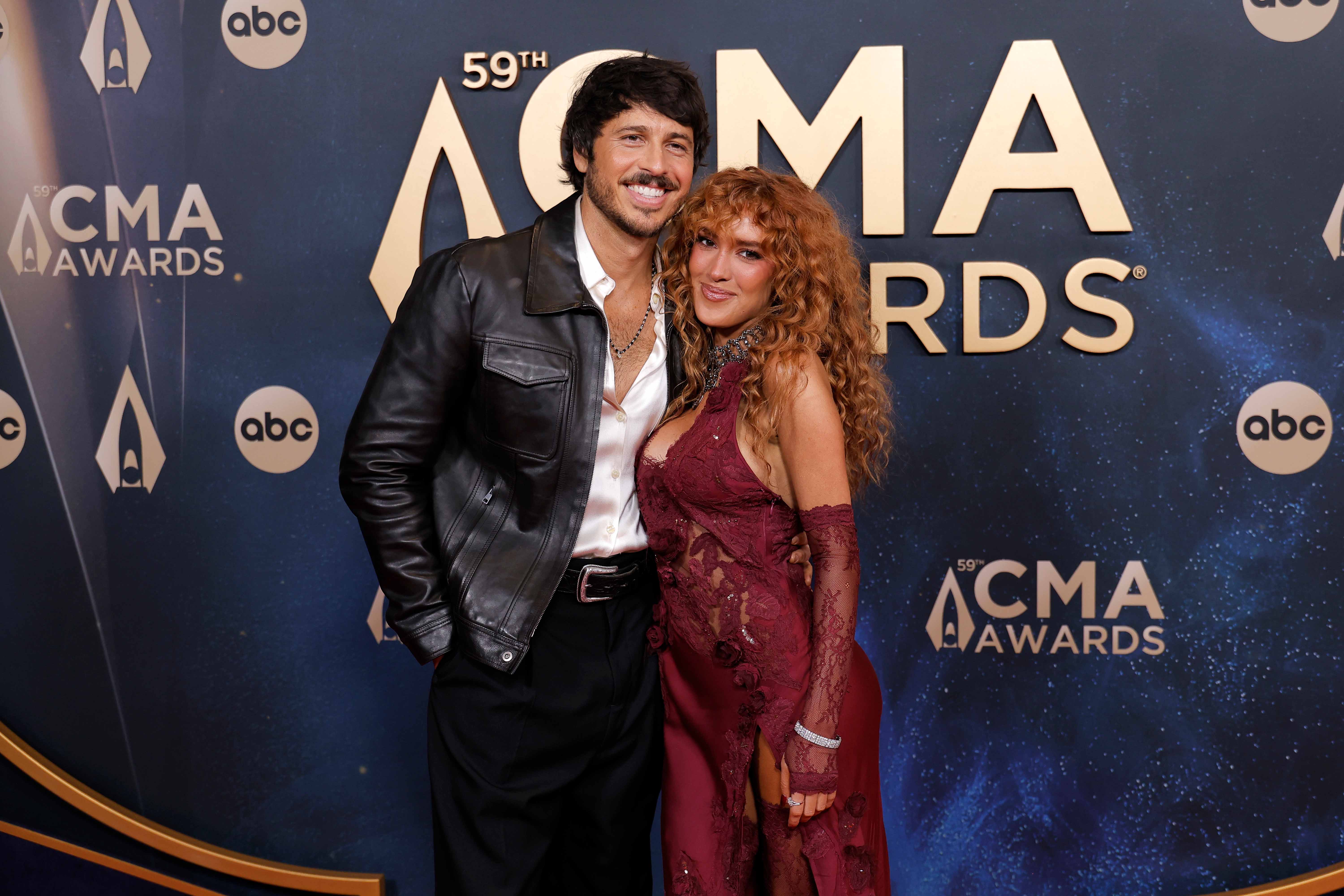 Morgan Evans and Laci Kaye Booth attend the 59th Annual CMA Awards at Music City Center on November 19, 2025 in Nashville, Tennessee.