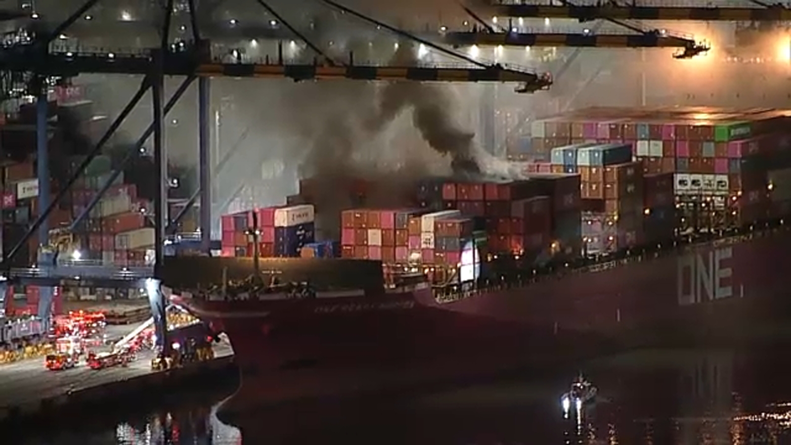 Firefighters battle container ship fire at Port of LA; all crew members accounted for
