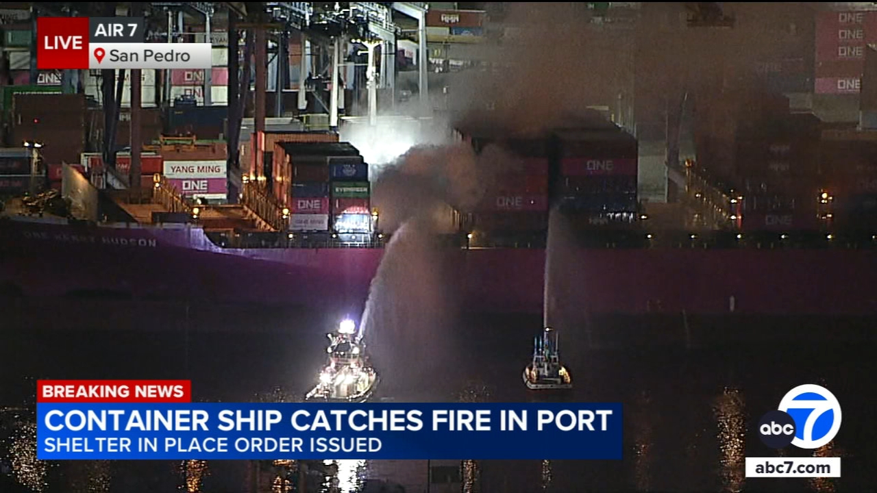 Crews battle container ship fire at Port of LA