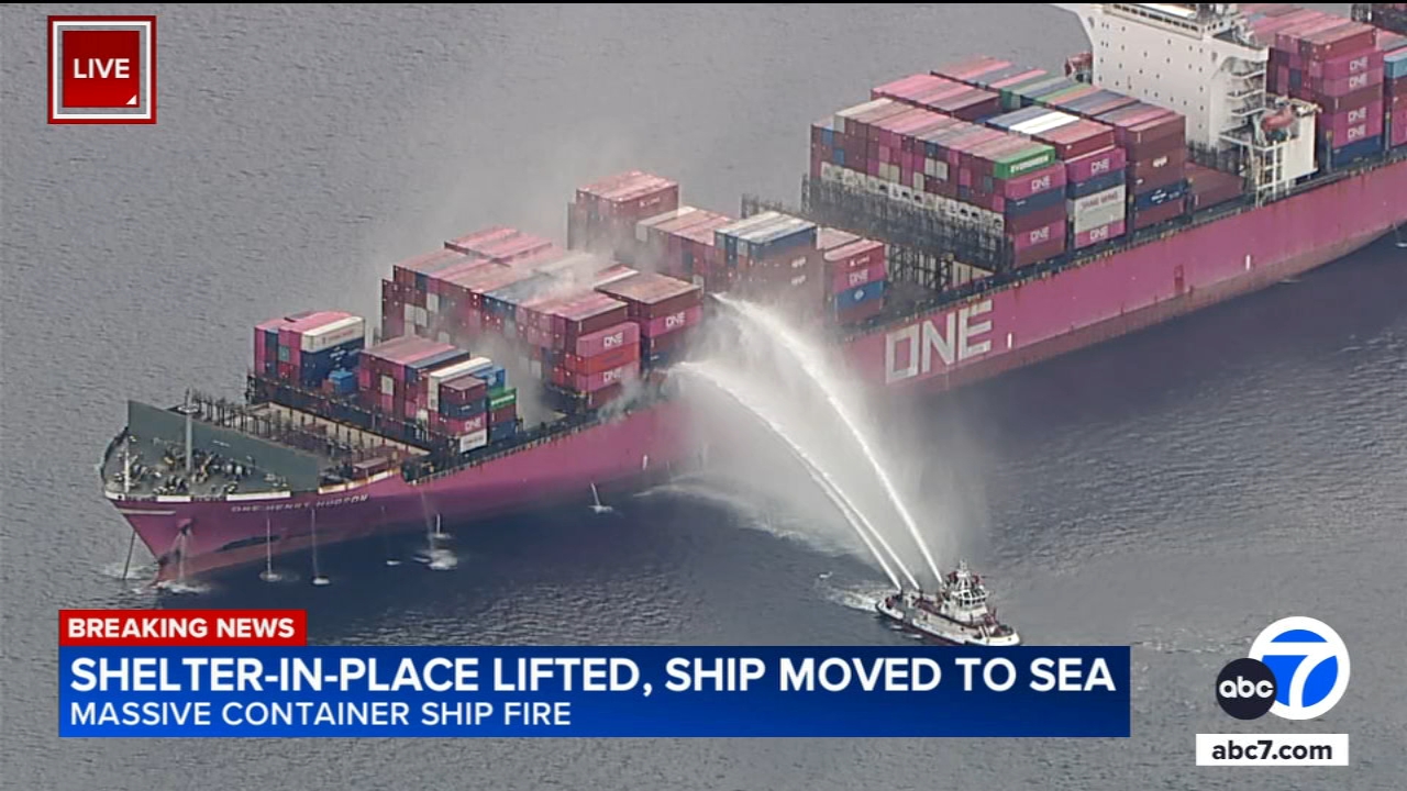 Ship is moved out to sea from Port of LA after fire erupts onboard