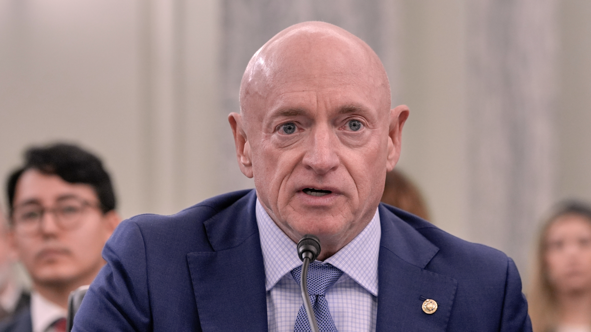 Sen. Mark Kelly, D-Ariz., speaks during a Senate Commerce, Science, Transportation nominations hearing, on Capitol Hill, Wednesday, Oct. 22, 2025, in Washington. 
