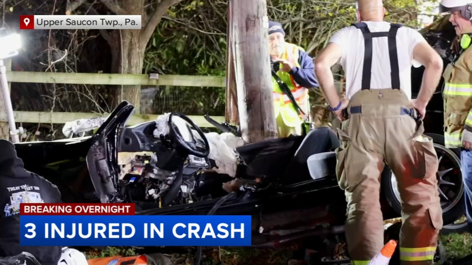 3 injured after car slams into utility pole in Upper Saucon Township ...