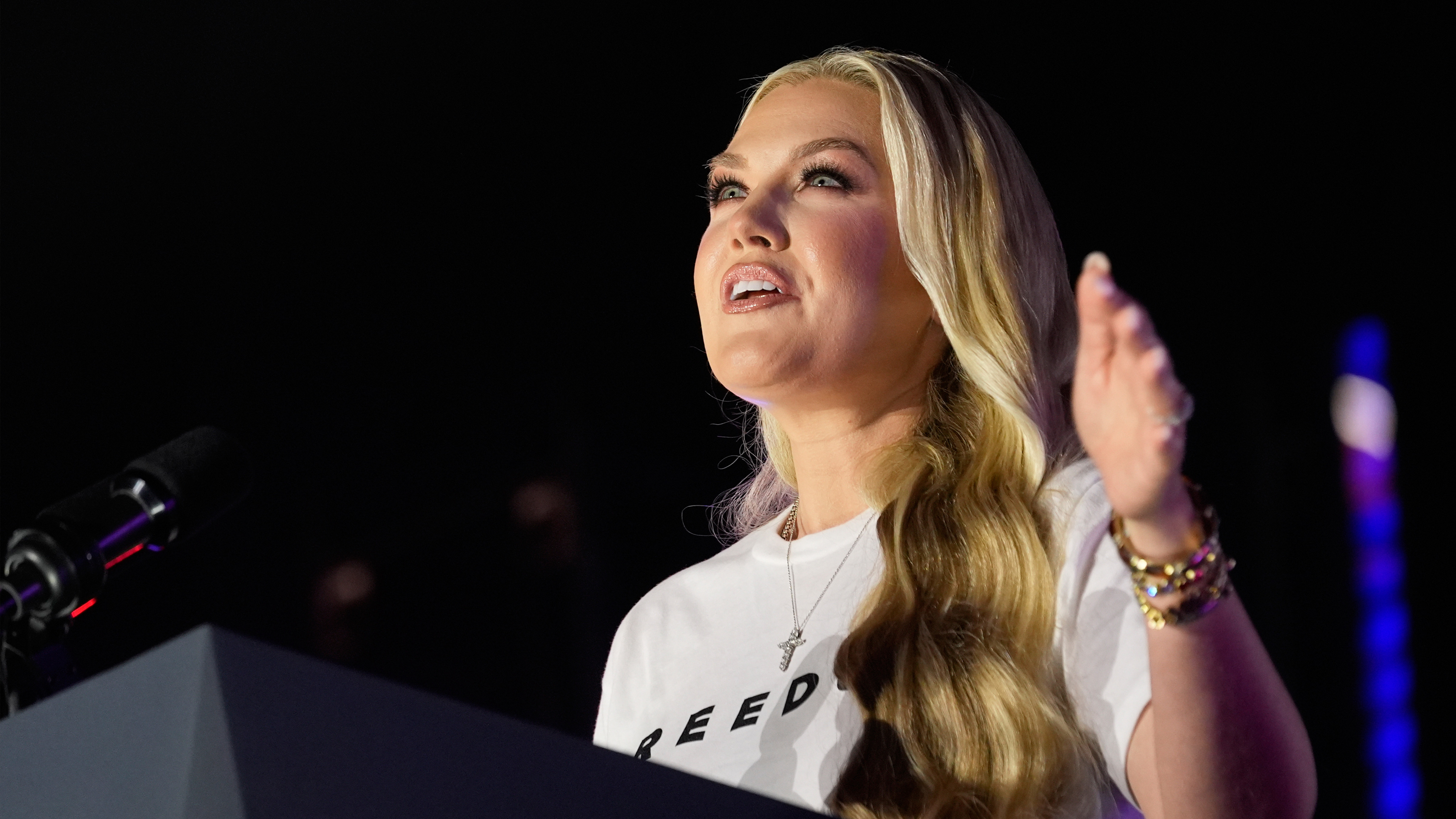 Erika Kirk speaks during a "This Is the Turning Point" campus tour event at the University of Mississippi, in Oxford, Miss., Wednesday, Oct. 29, 2025.