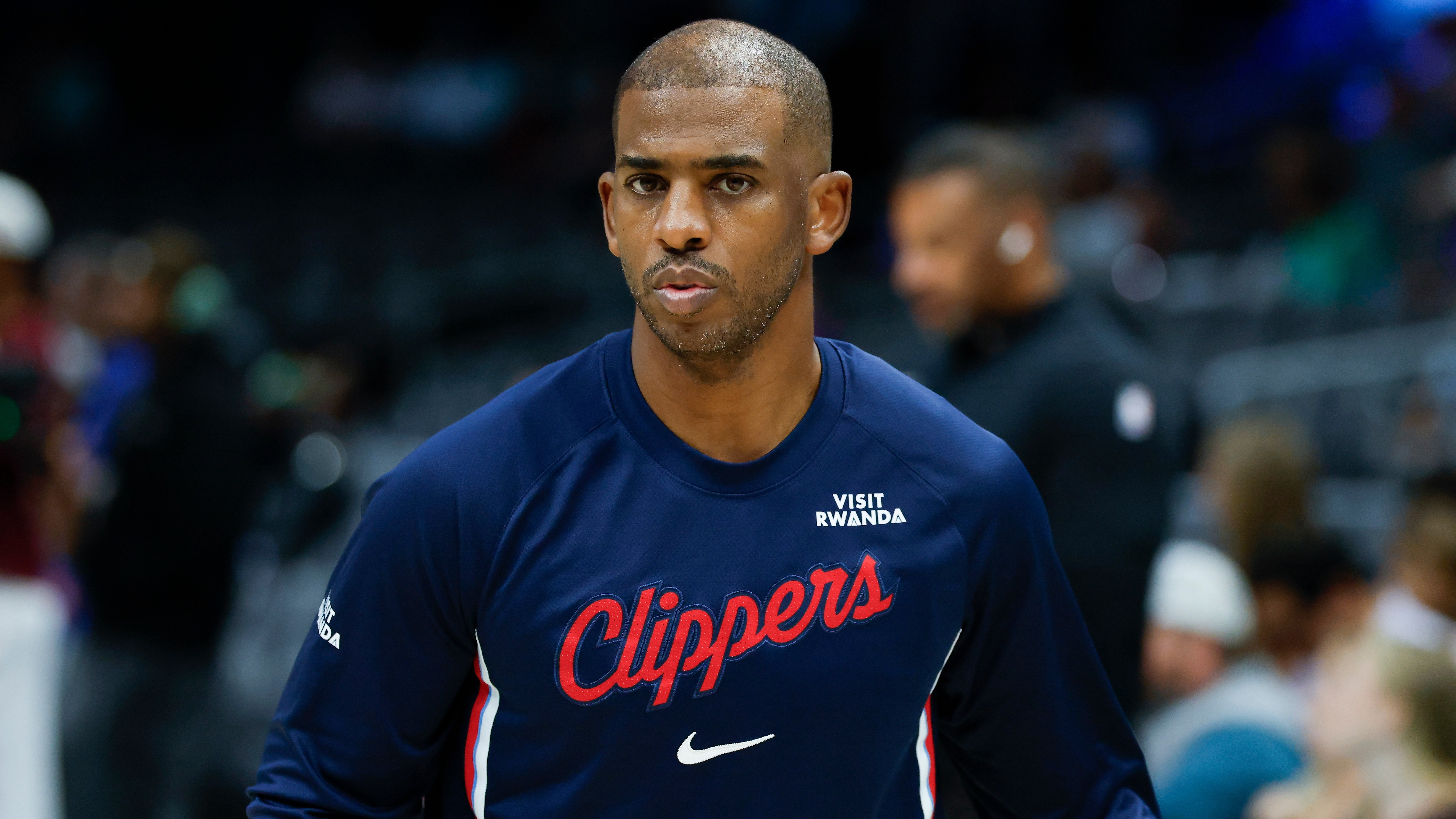 Chris Paul warms up before a game against the Charlotte Hornets in Charlotte, N.C., Saturday, Nov. 22, 2025. (AP Photo/Nell Redmond)