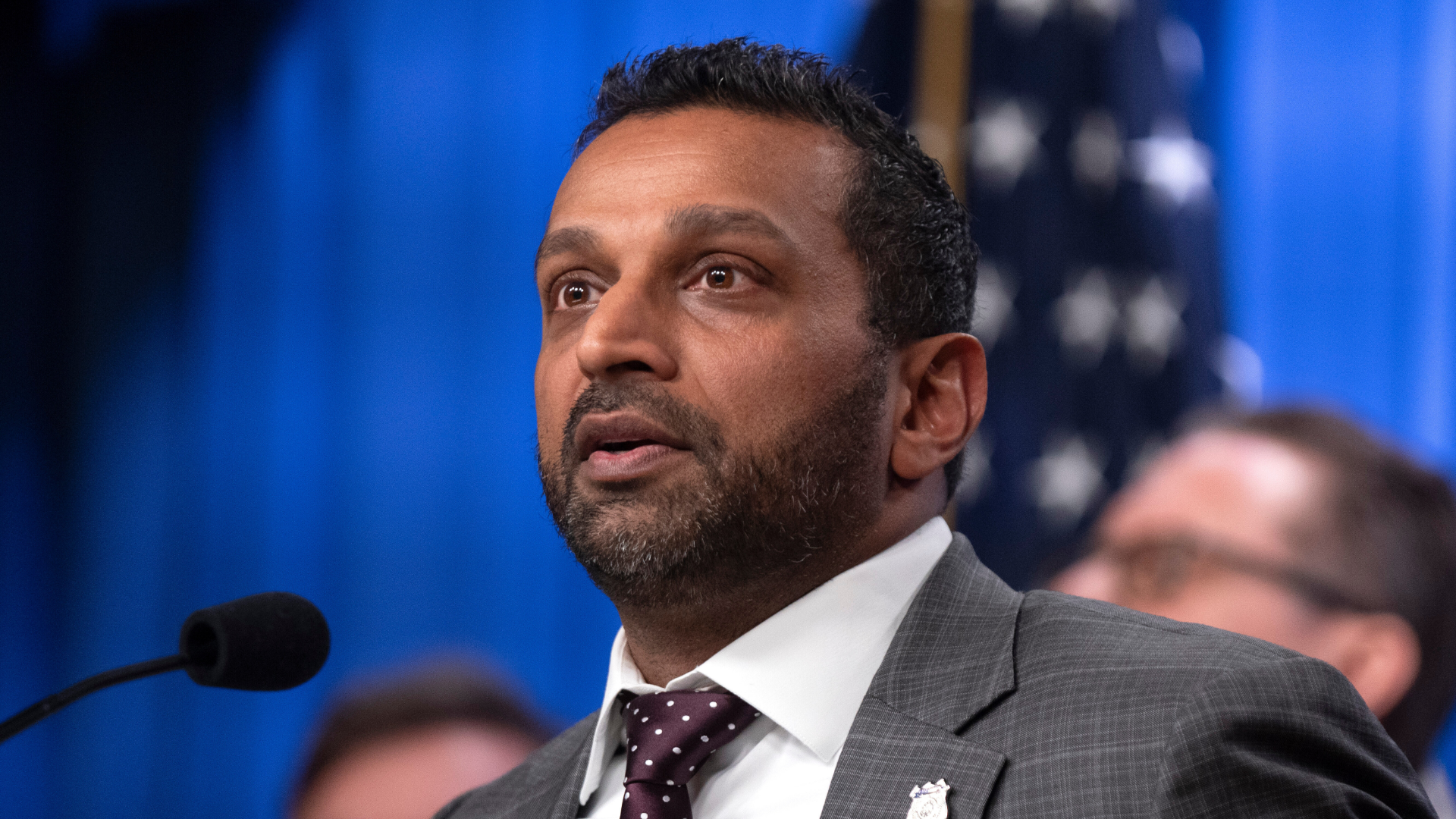 FBI Director Kash Patel speaks with reporters during a news conference at the Department of Justice, Wednesday, Nov. 19, 2025, in Washington.