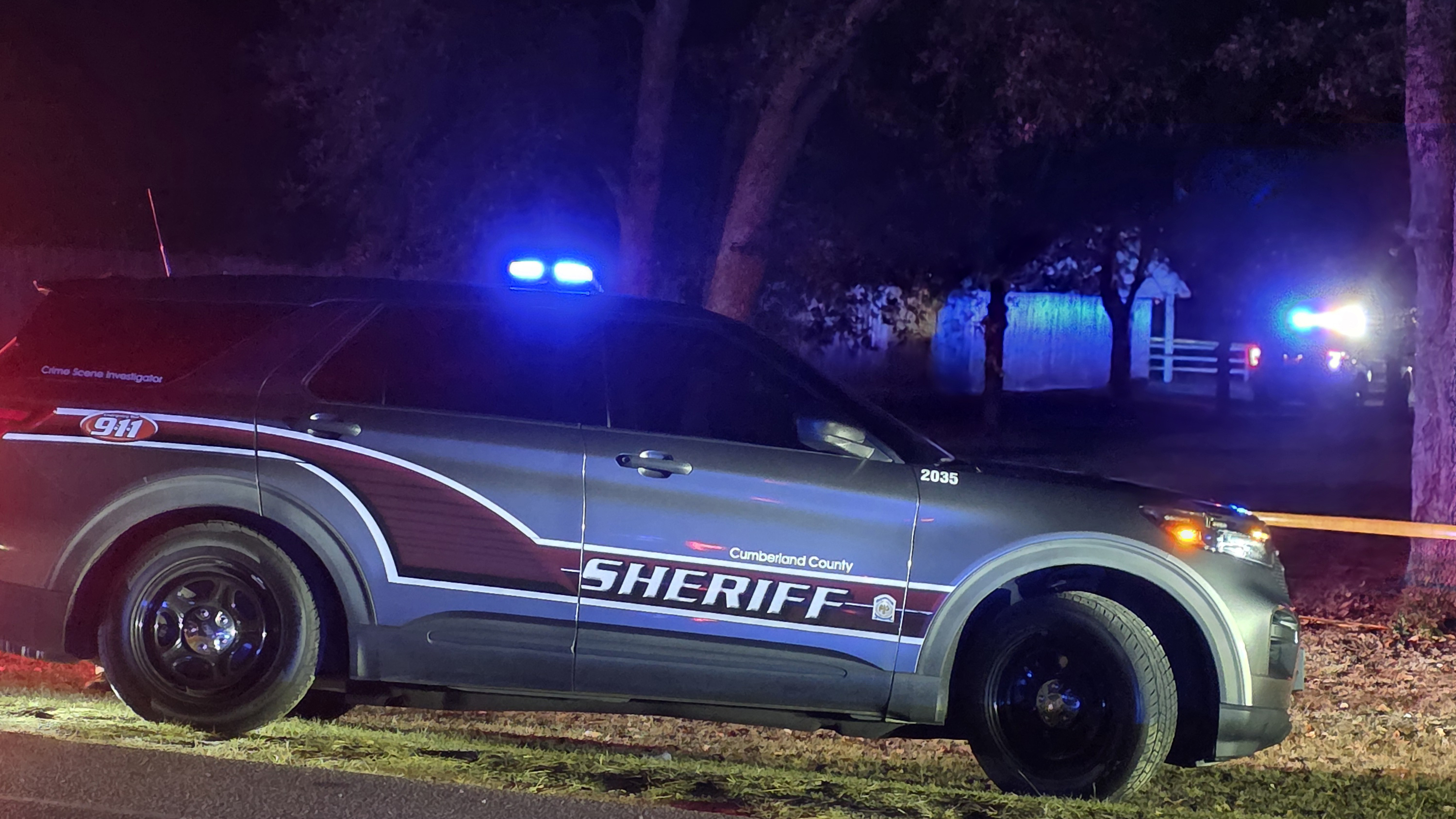 A Cumberland County sheriff's vehicle is seen in the area where the deputy-involved shooting happened Tuesday.