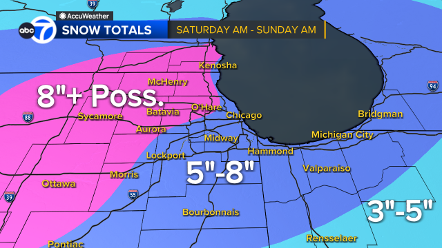 Chicago weather forecast: Several inches of snow expected Saturday | Winter Storm Warning to go into effect this weekend in IL 3 18221672 new snow map