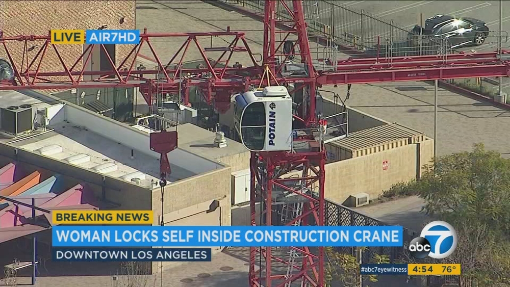 Woman locks self in tall construction crane in DTLA