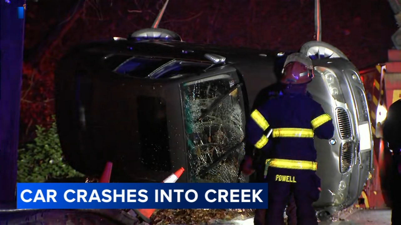 Man rushed to hospital after car flips into creek in Chestnut Hill