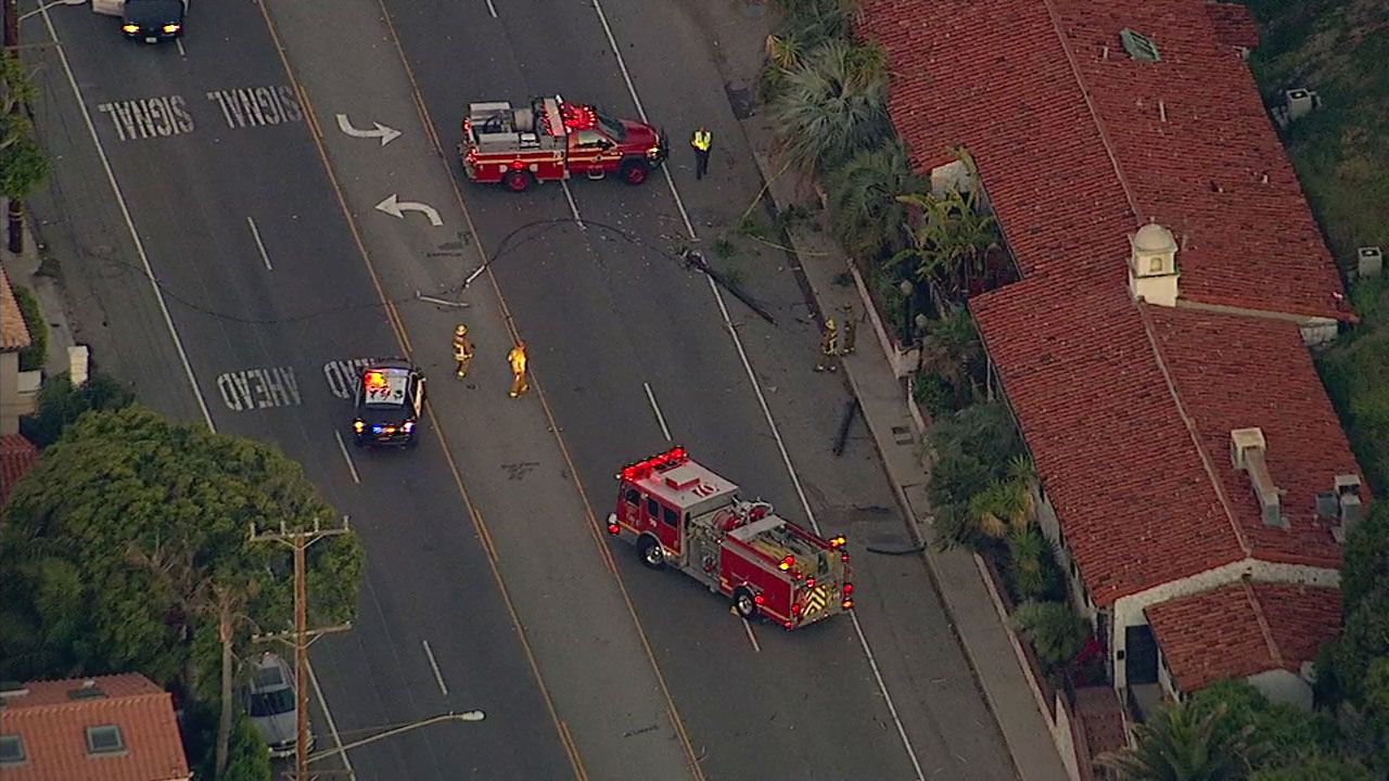 Crash, downed power pole closes PCH in Malibu