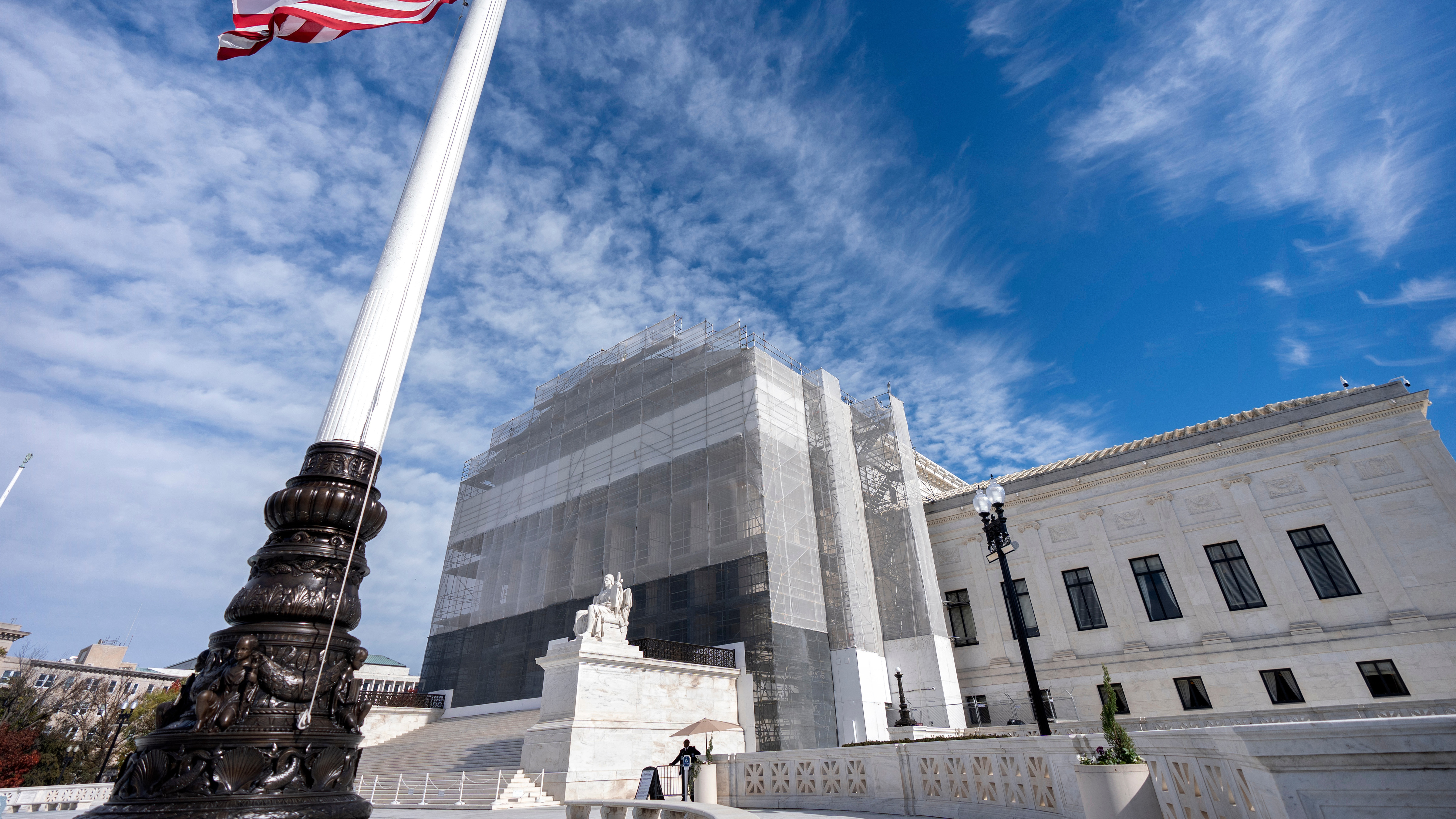 An American flag flies at half-staff outside the Supreme Court Nov. 5, 2025, in Washington.