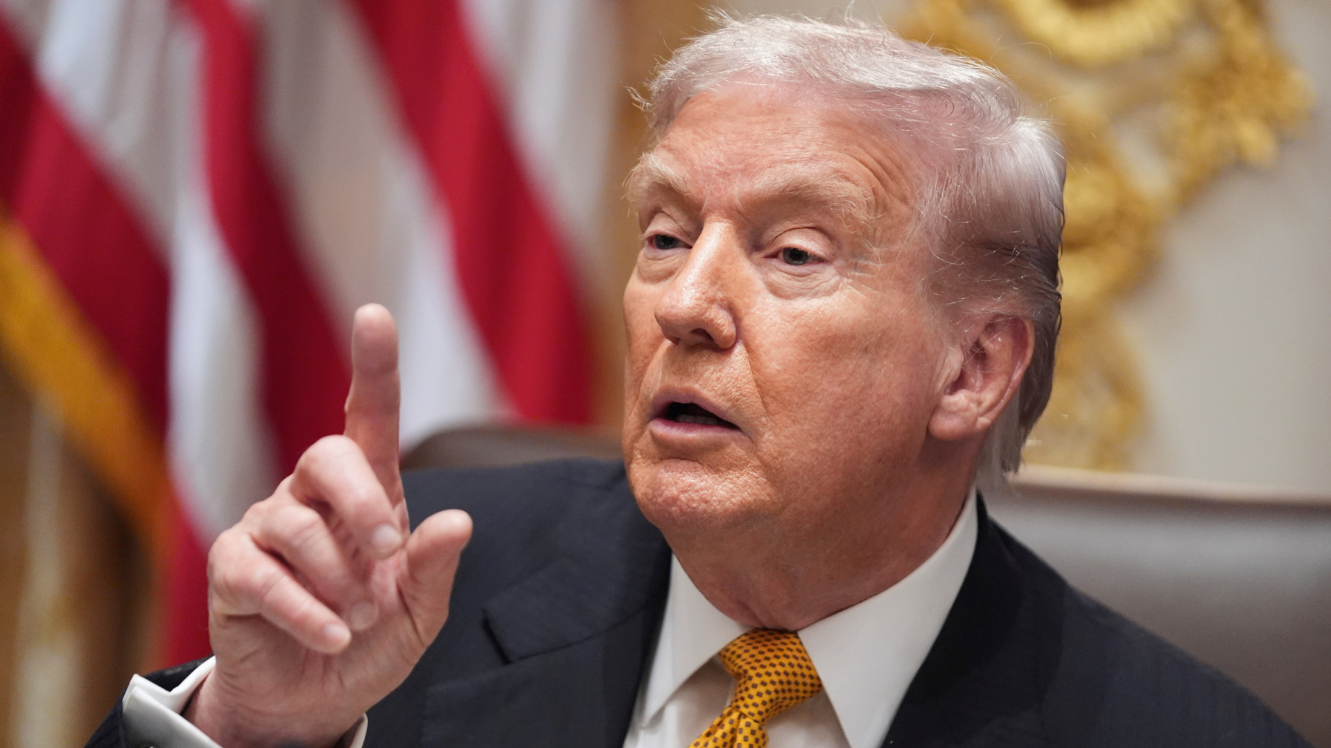 FILE - President Donald Trump speaks with reporters in the White House Cabinet Room, Nov. 7, 2025, in Washington.