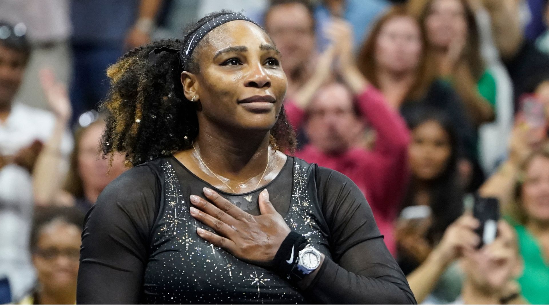 Serena Williams acknowledges the crowd after losing to Ajla Tomljanovic, of Austrailia, in the third round of the U.S. Open tennis championships, Sept. 2, 2022, in New York.