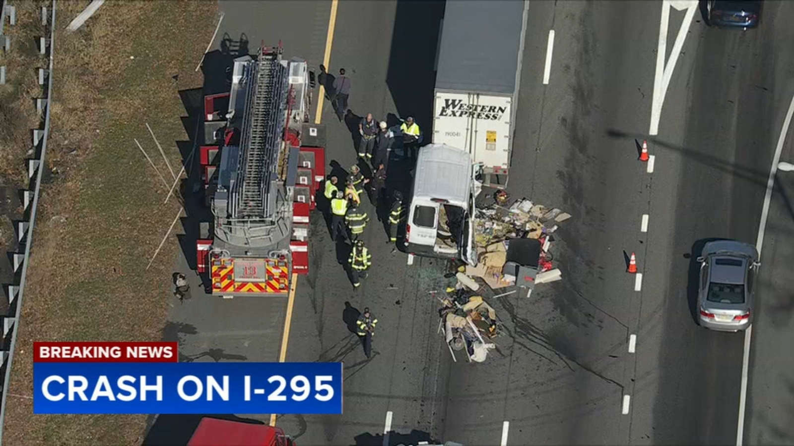 Van crashes into back of tractor-trailer on I-295 in Cherry Hill, New Jersey