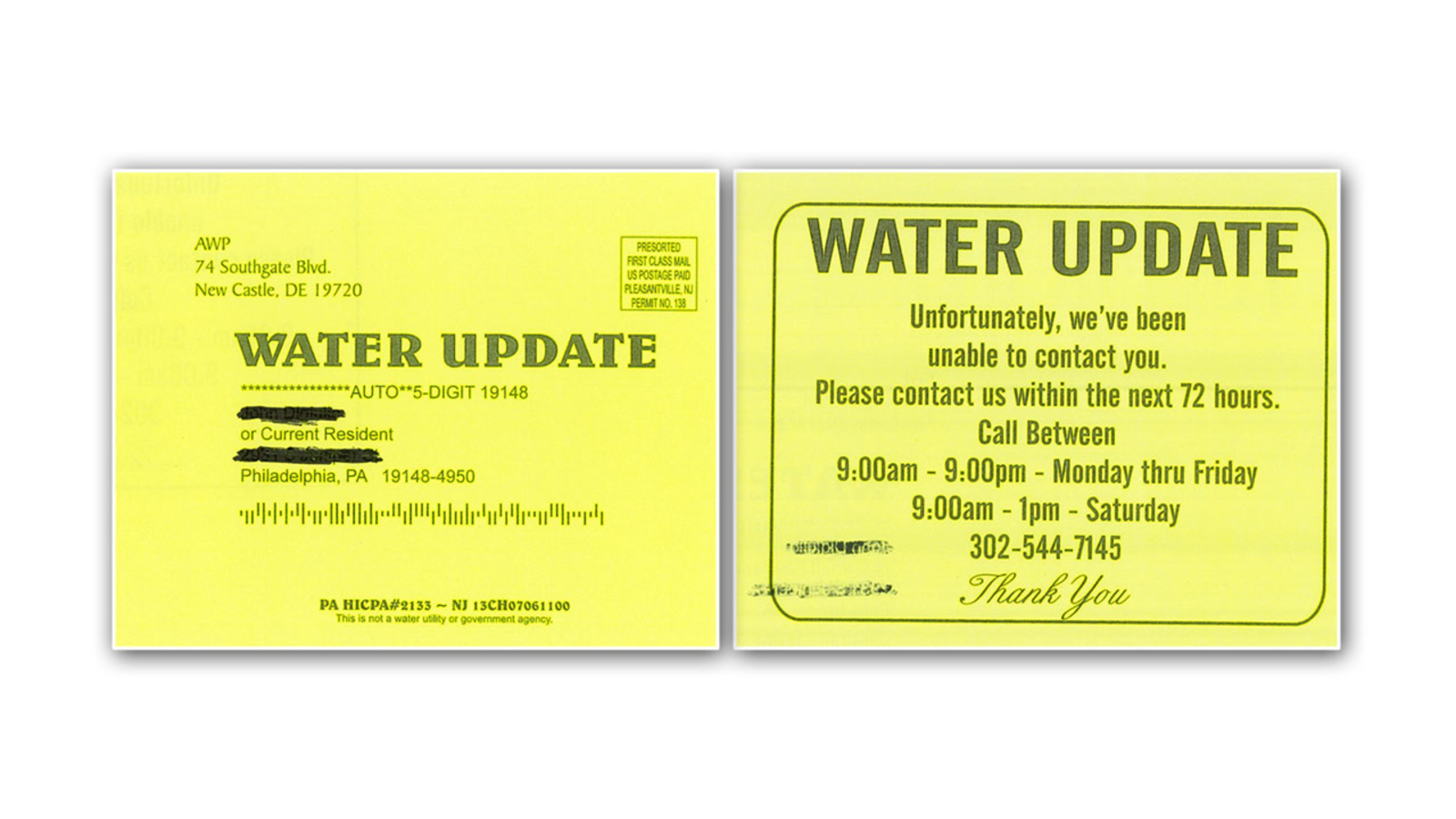 Phila. Water Dept. warns of yellow cards left at homes 6abc Philadelphia