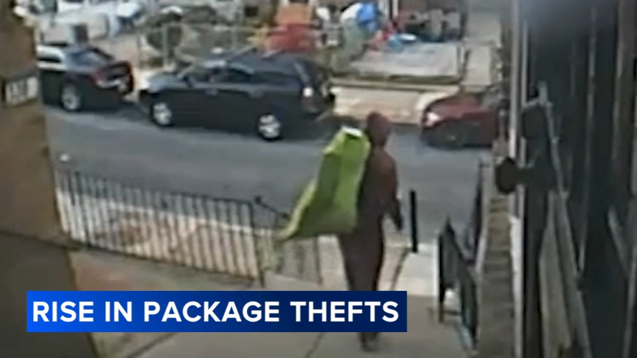 Porch 'Grinch' loads packages into green bag, police warn of rising thefts