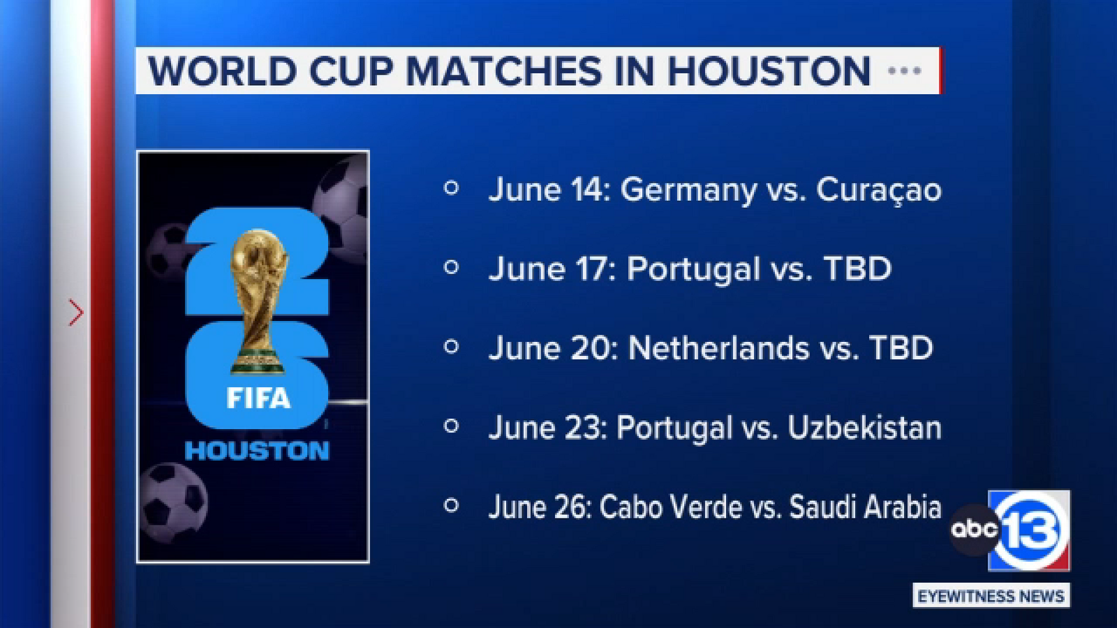 Which countries are coming to H-Town for next year's FIFA World Cup?