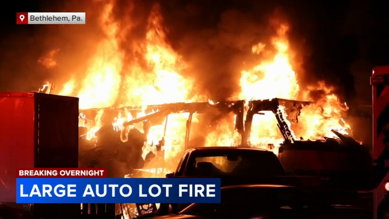 Hazmat crews called to scene of raging fire at auto lot in Bethlehem ...