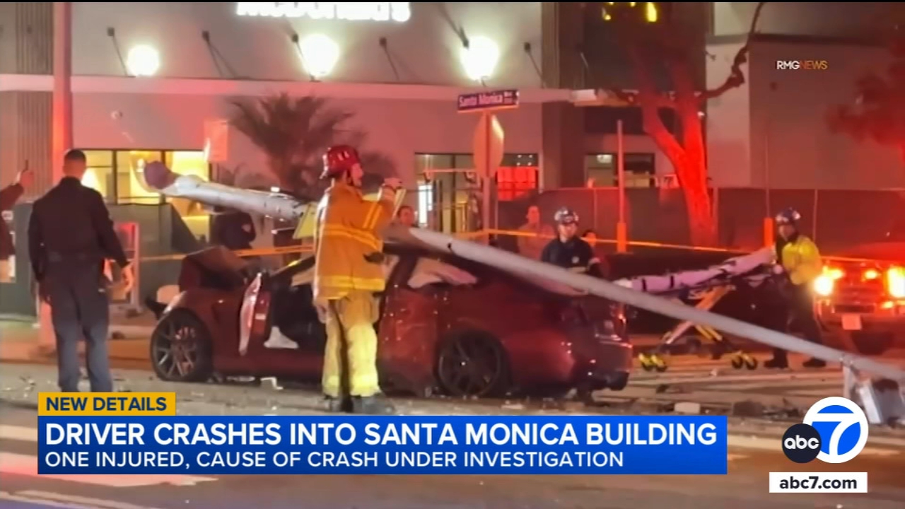 BMW driver smashes into printing shop in violent Santa Monica crash