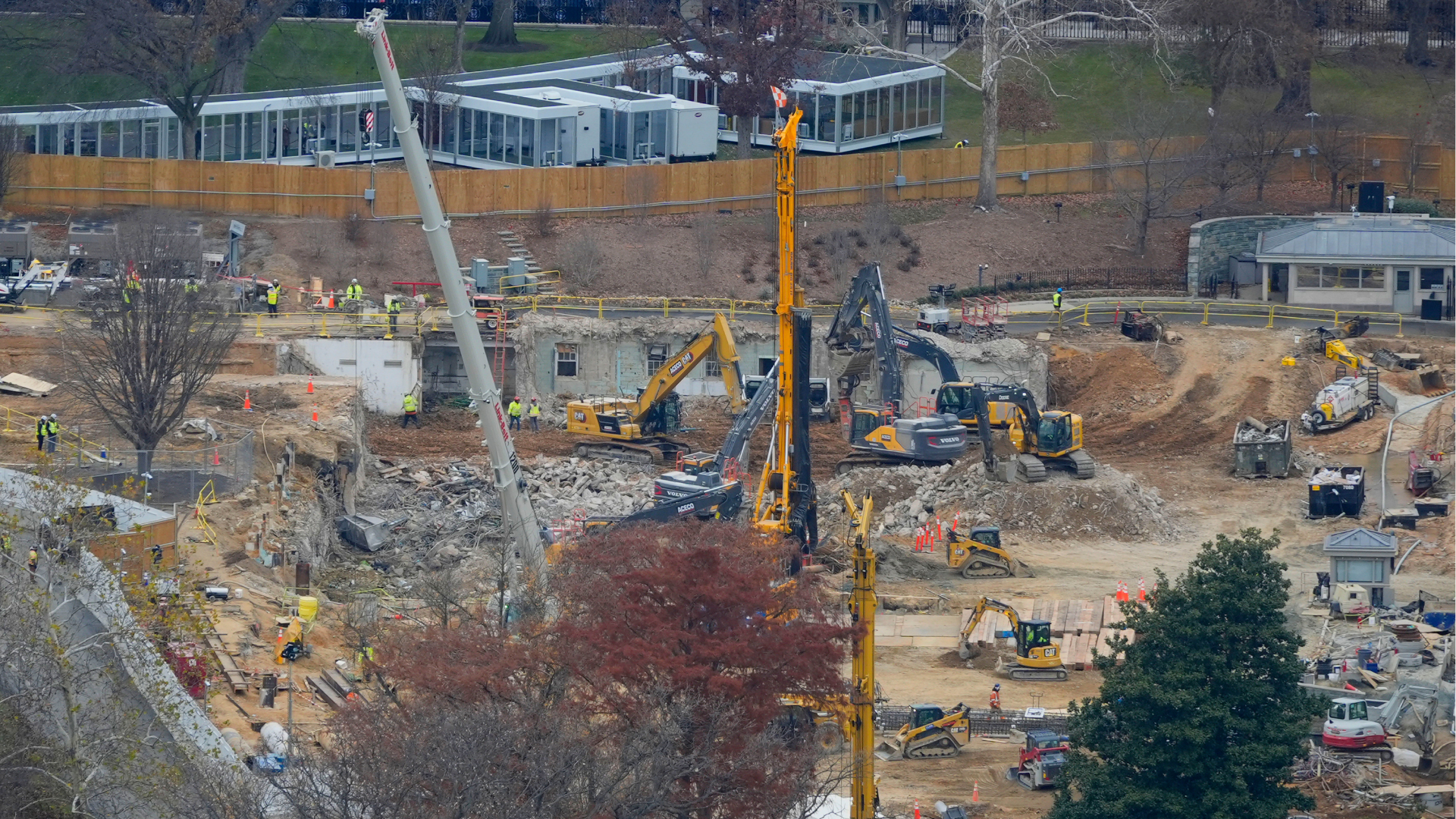 Work continues on the construction of the ballroom at the White House, Tuesday, Dec., 9, 2025, in Washington, where the East Wing once stood.