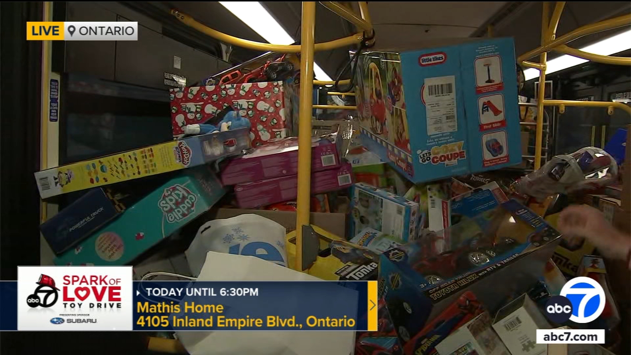 7 buses stuffed with toys at ABC7 Spark of Love Toy Drive in Ontario