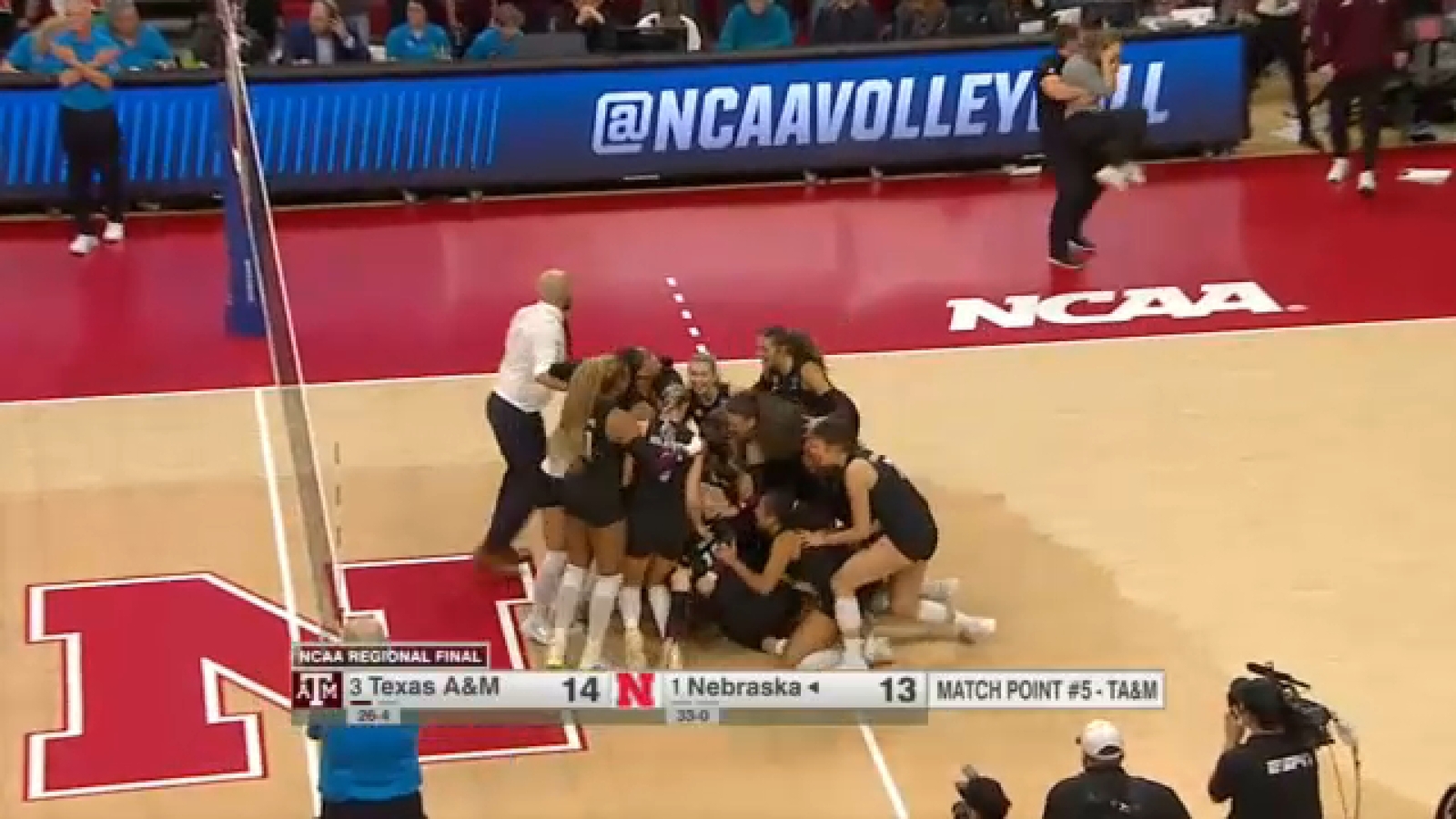 Texas A&M stuns unbeaten Nebraska Huskies to advance to final four in NCAA volleyball tournament
