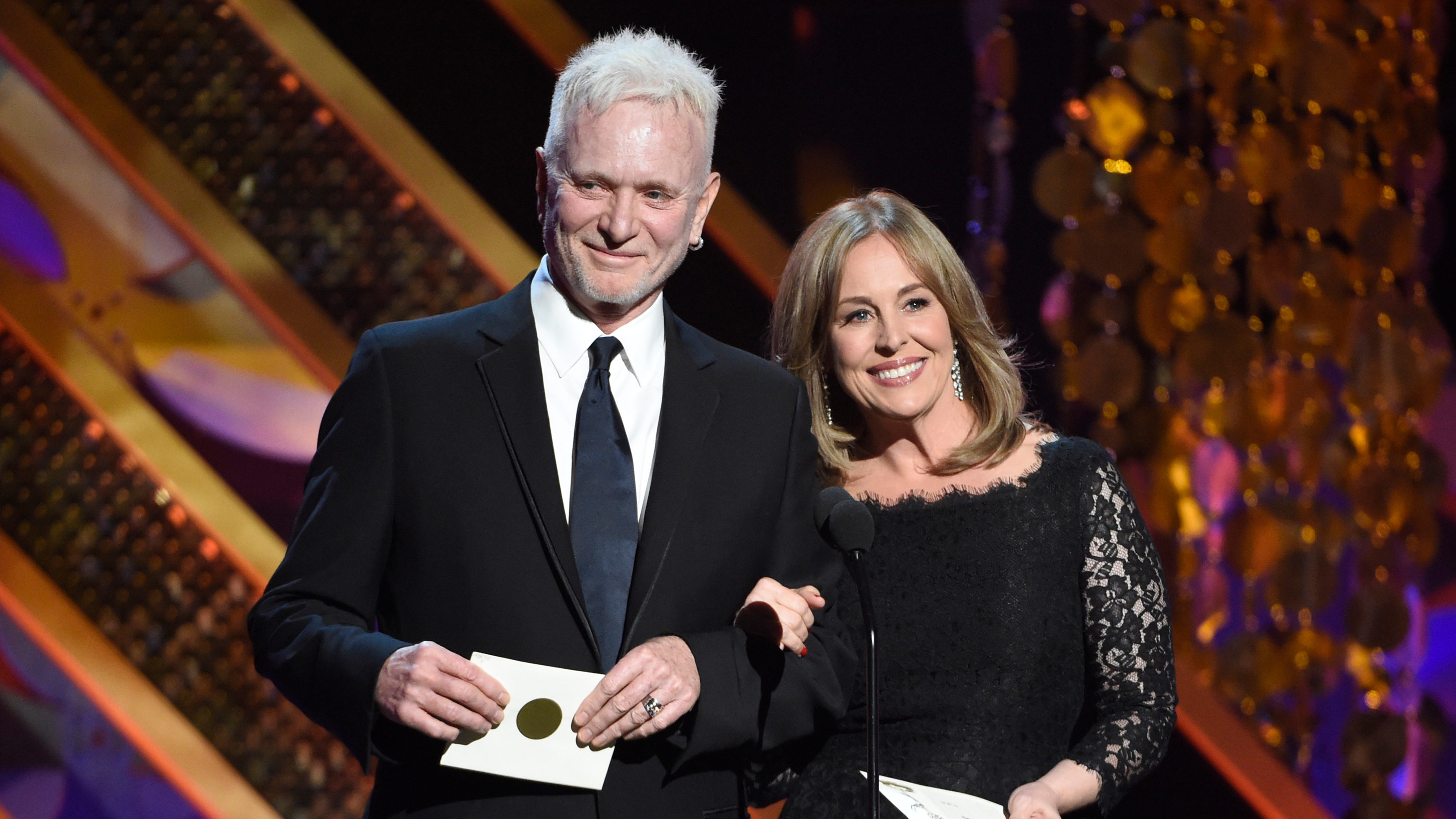 In this April 26, 2015 file photo, Anthony Geary, left, and Genie Francis present the award for outstanding drama series at the 42nd annual Daytime Emmy Awards in Burbank, Calif.