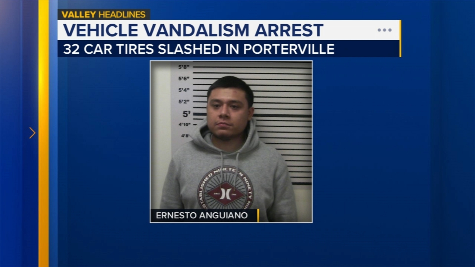 Porterville man arrested after slashing the tires on 32 cars, police say