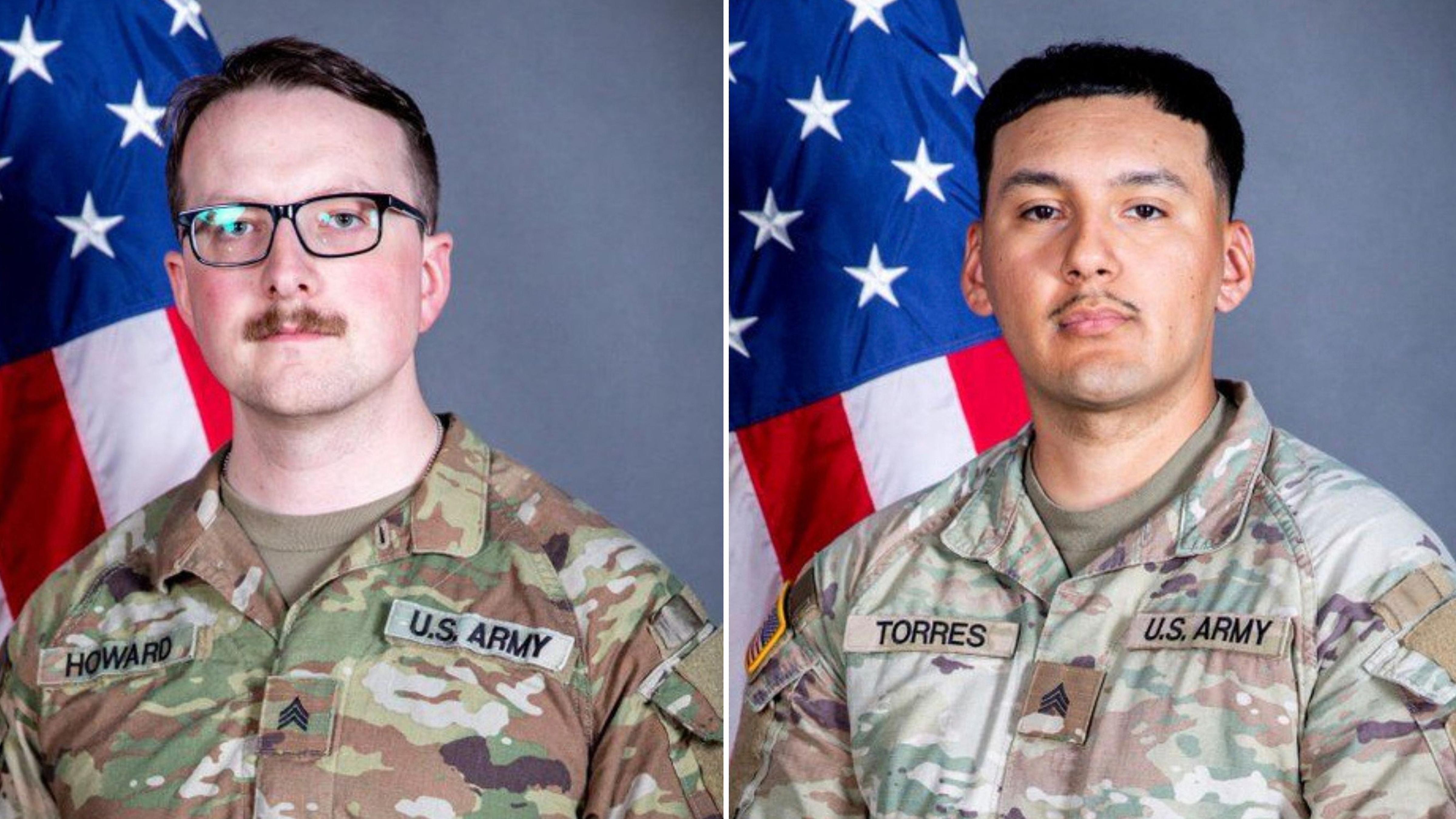 This undated combo photo created with images released by the Iowa National Guard shows Sgts. William Nathaniel Howard, left, and Edgar Brian Torres-Tovar.