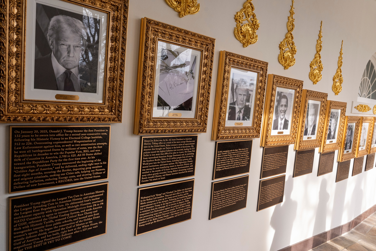 Trump writes partisan plaques for predecessors in his newly installed Presidential Walk of Fame Trump writes partisan plaques for predecessors in his newly installed Presidential Walk of Fame