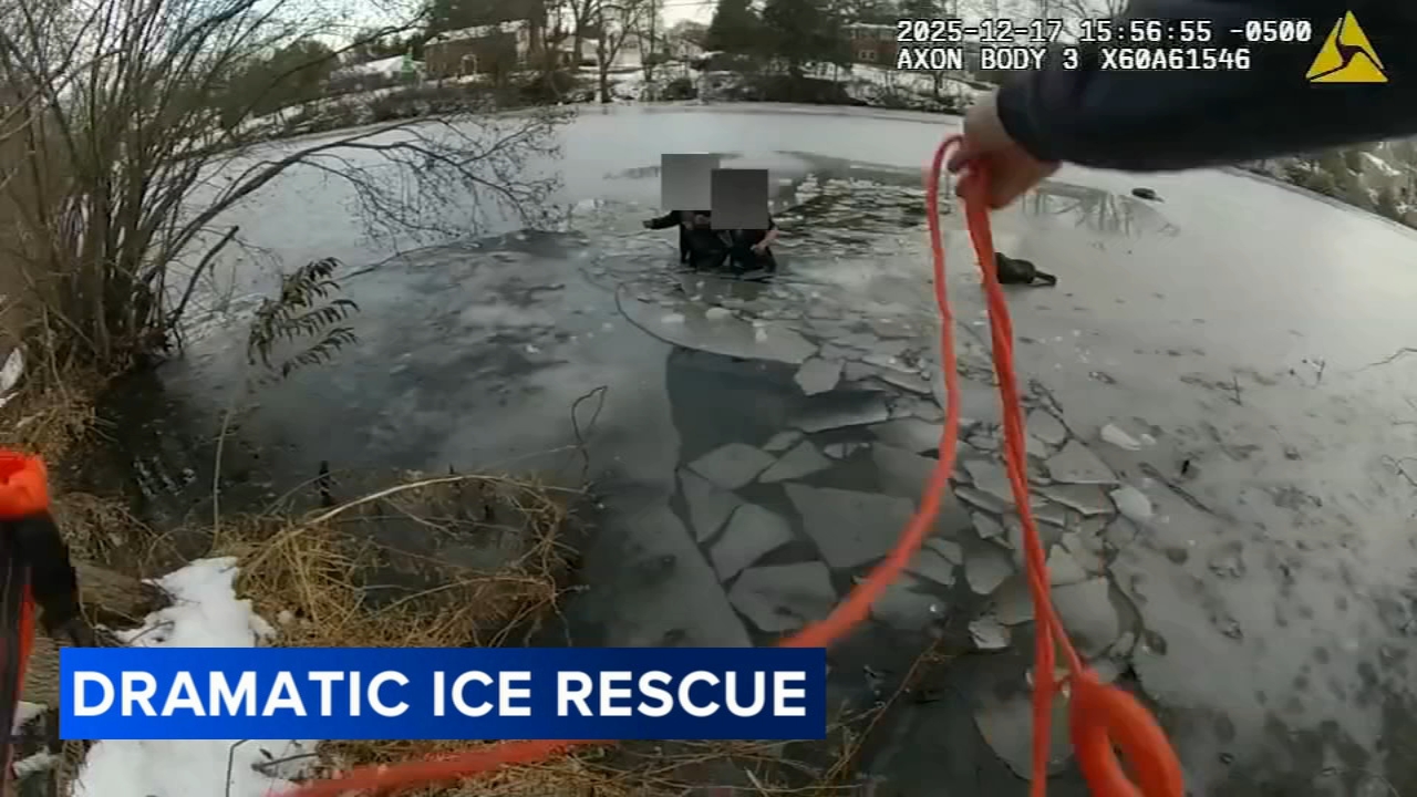 Body camera video shows NJ police rescuing girls from icy lake