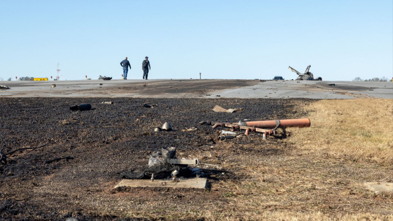 ​Partial view of the debris field from the Cessna Citation C550 crash in Statesville, North Carolina on Dec. 18, 2025.