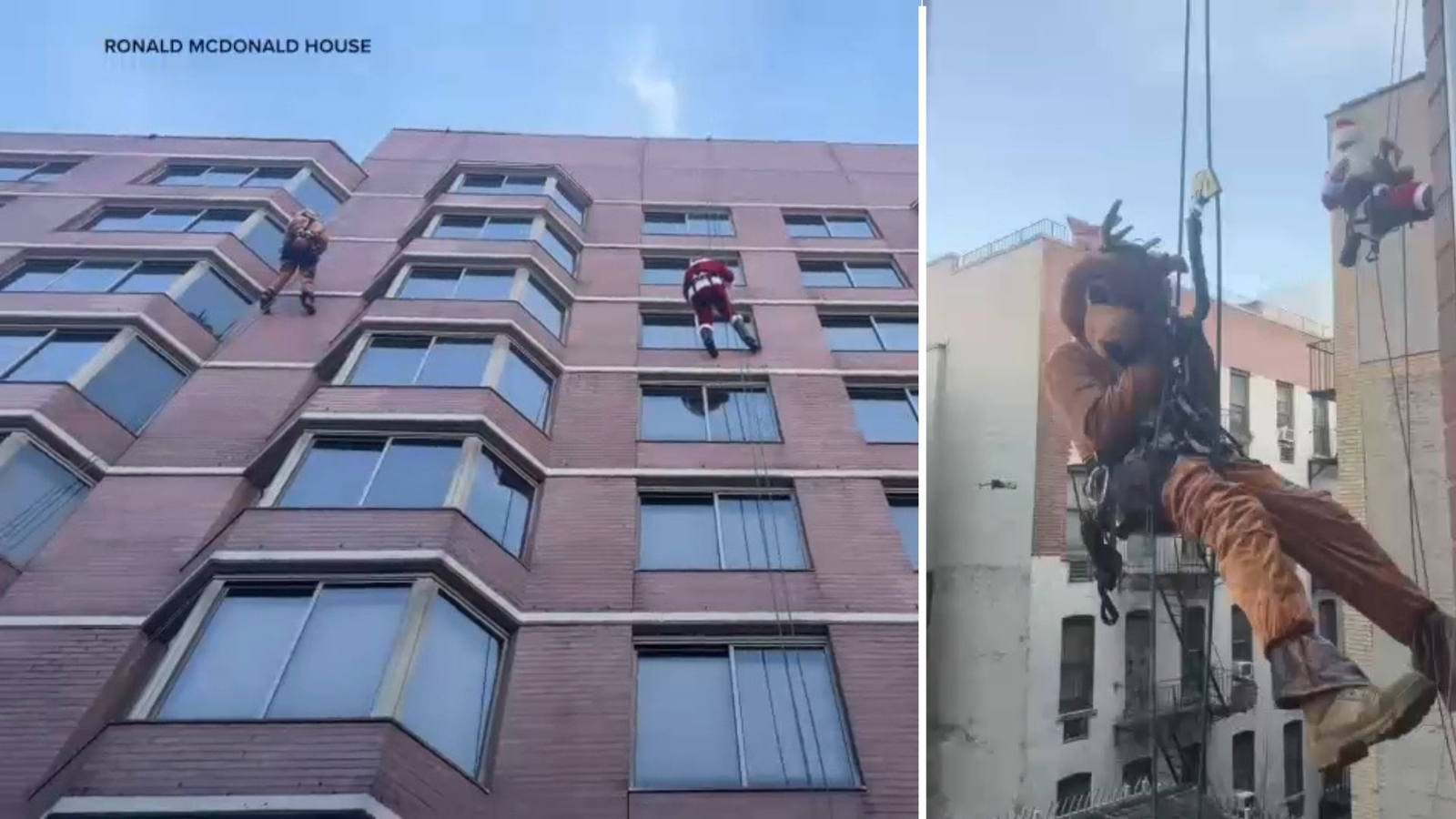 Rappelling Santas spread holiday cheer to pediatric patients at Ronald McDonald House New York