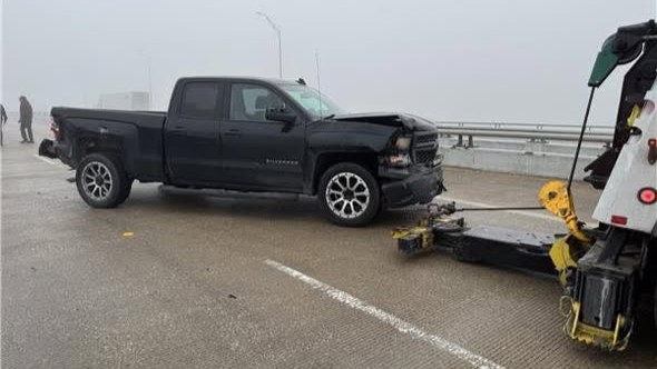 A pickup truck was damaged after CCSO reported multiple crashes on I-10 on Sunday morning.
