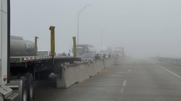 Images shared by the Chambers County Sheriff's Office showed foggy conditions and traffic congestion after they reported multiple crashes along I-10.