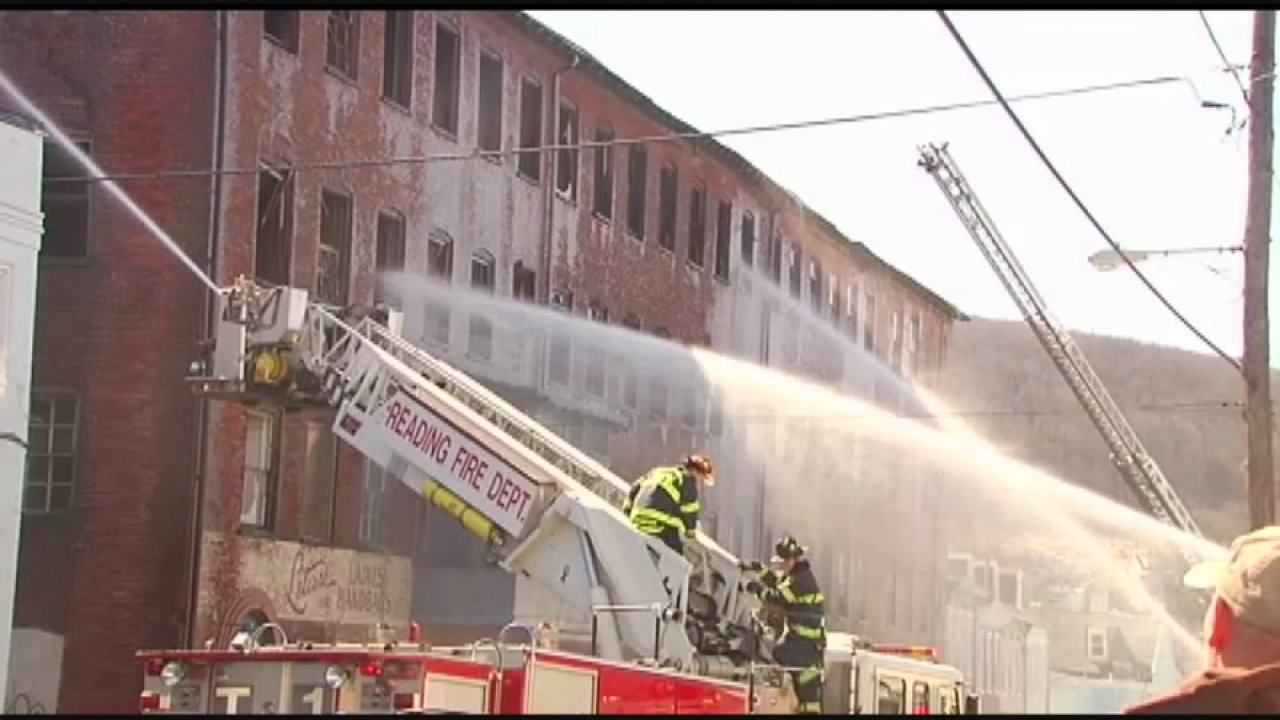 Firefighters battle 3-alarm warehouse fire in Reading