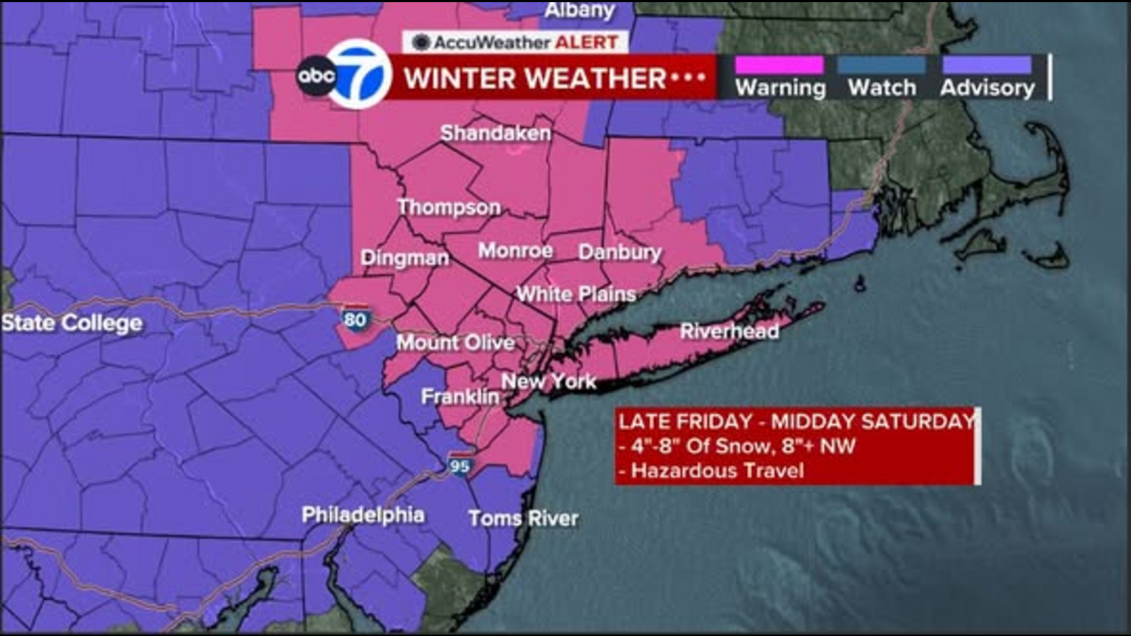 Winter Storm Warning in effect ahead of widespread snow mix across NYC TriState area on Friday night into Saturday morning  ABC7 New York