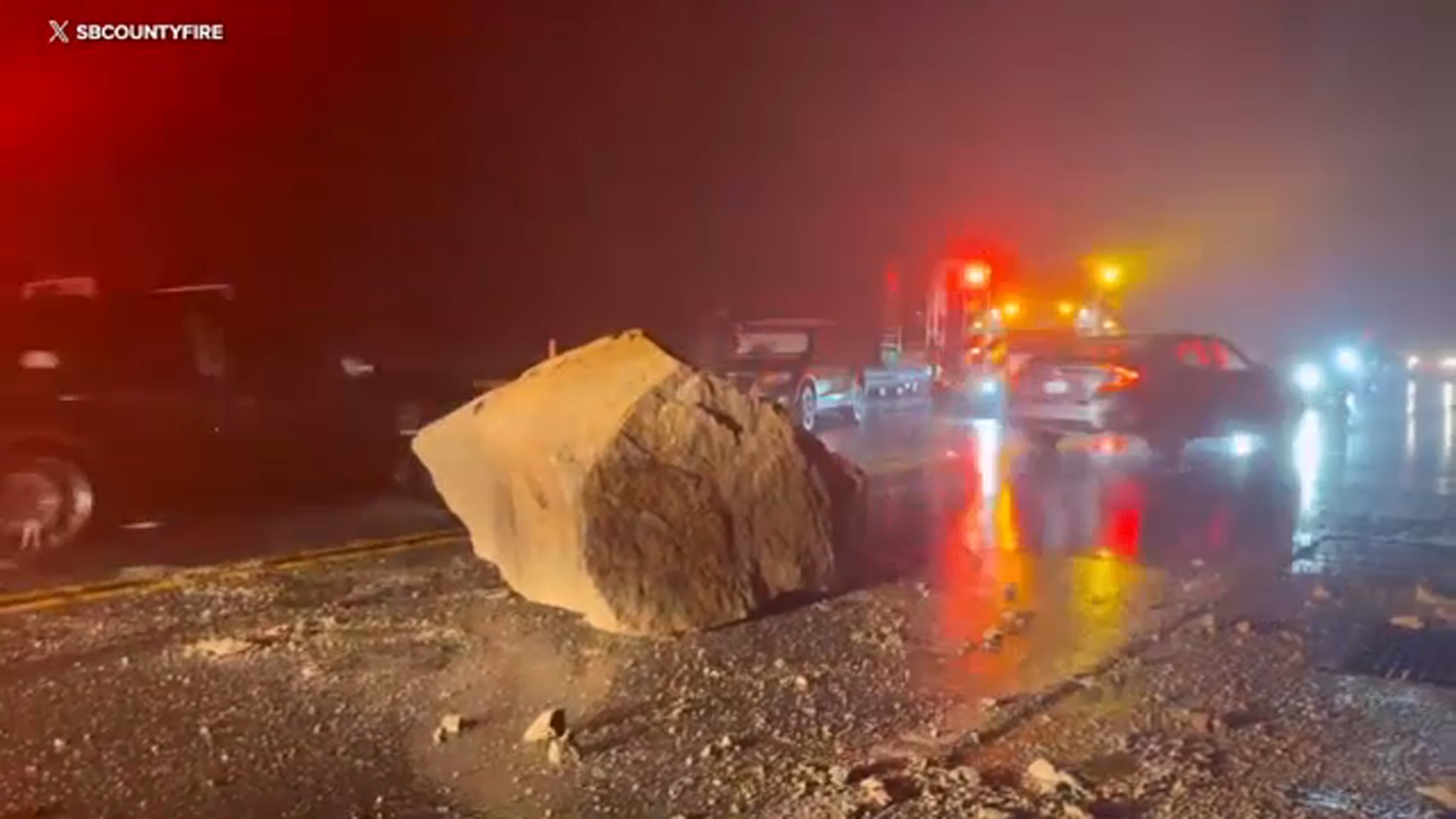 Falling boulder causes 2-car crash on Highway 18 near Big Bear Lake
