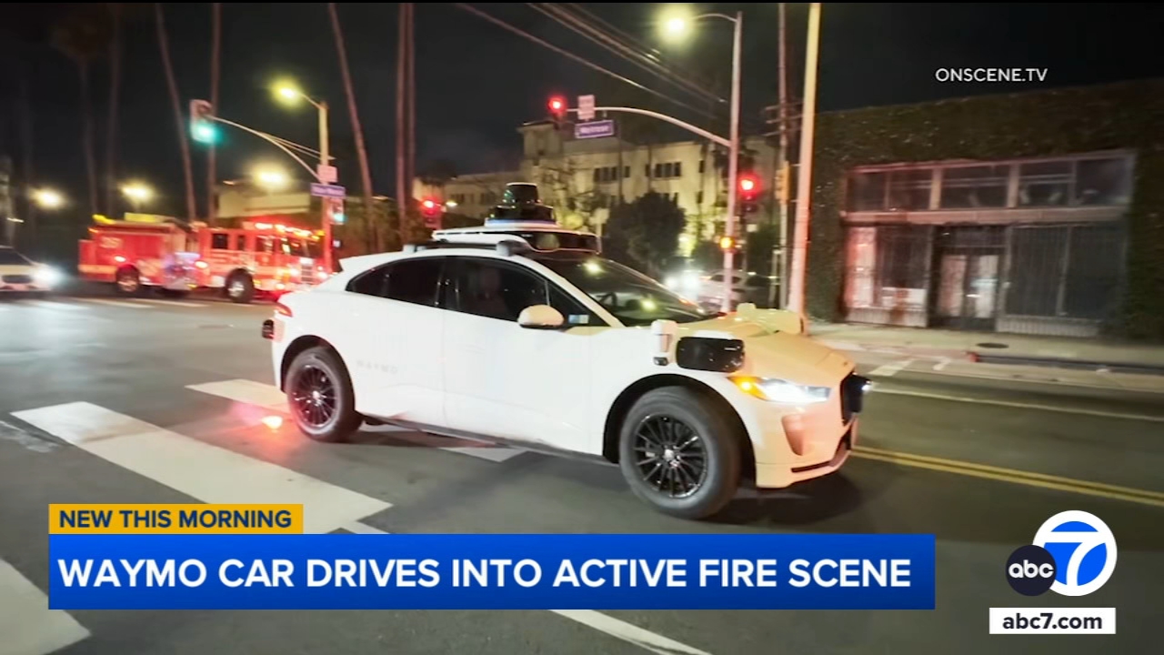 Waymo car drives into active fire scene in Hollywood