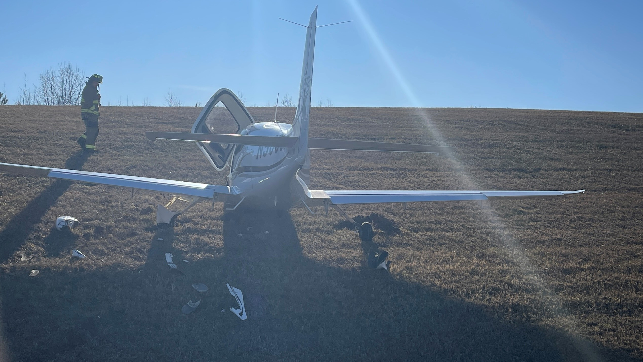 A small airplane was damaged during a landing mishap in Louisburg on Tuesday.