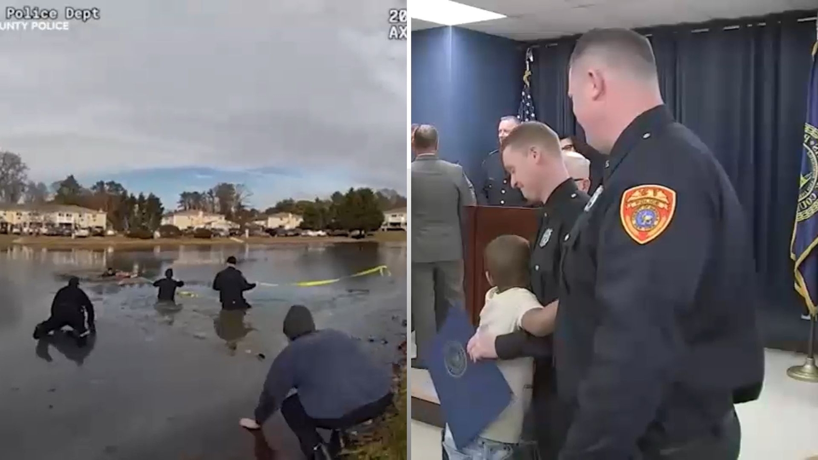 Long Island officer reunite with 8-year-old boy they saved after he ...