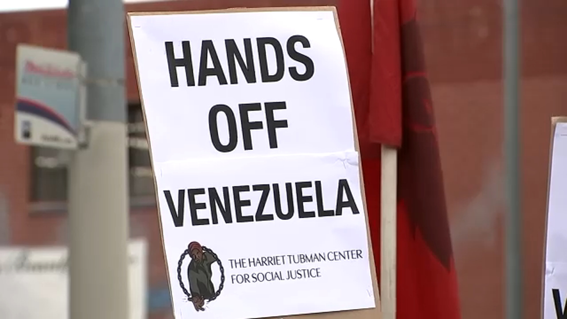 Community organizations gather for 'Hands Off Venezuela' rally in downtown Los Angeles