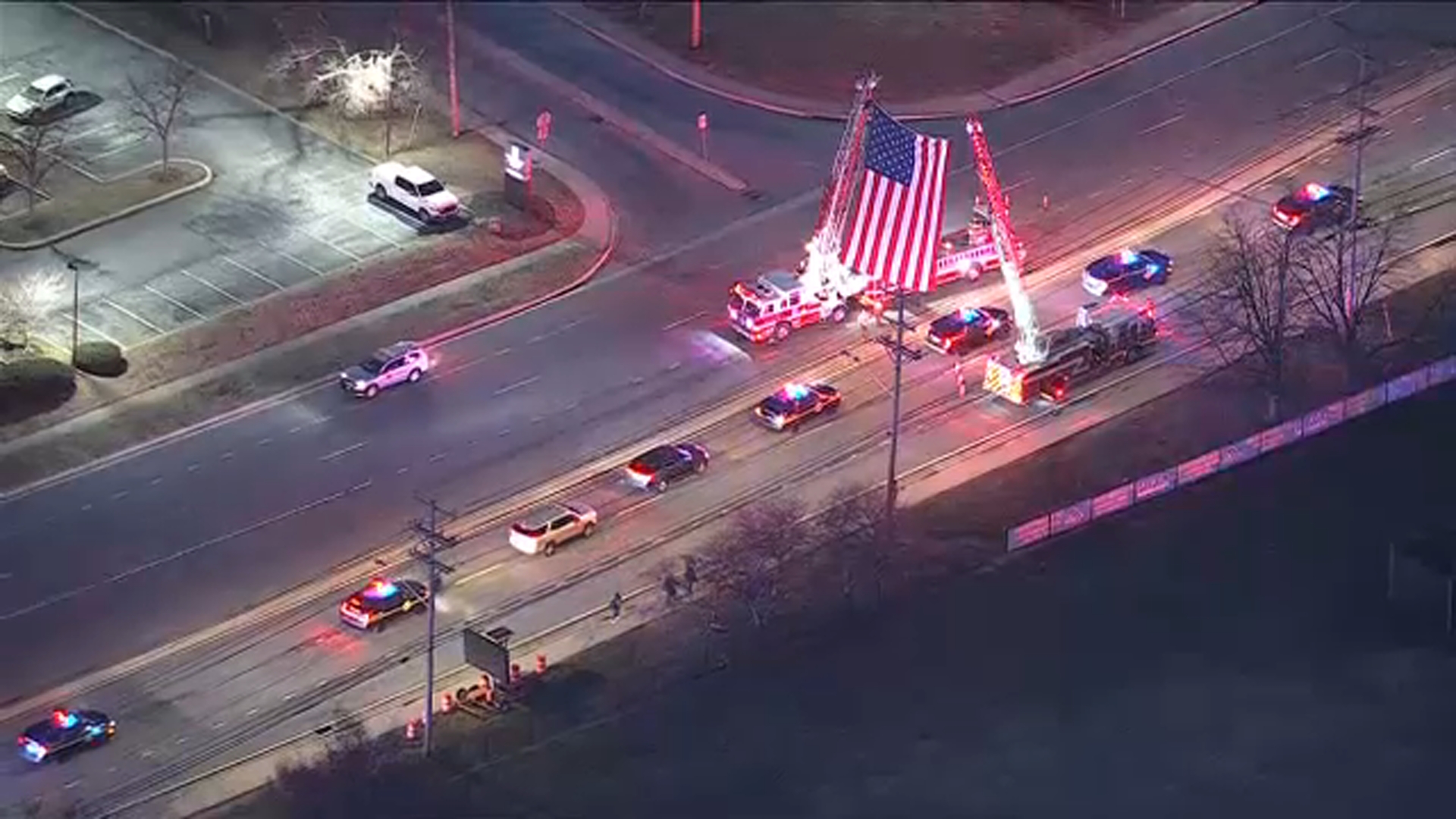 Law enforcement traveled together from the Christiana Mall to the Celebration of Life services for Delaware State Police Cpl. Matthew 'Ty' Snook at the University of Delaware.