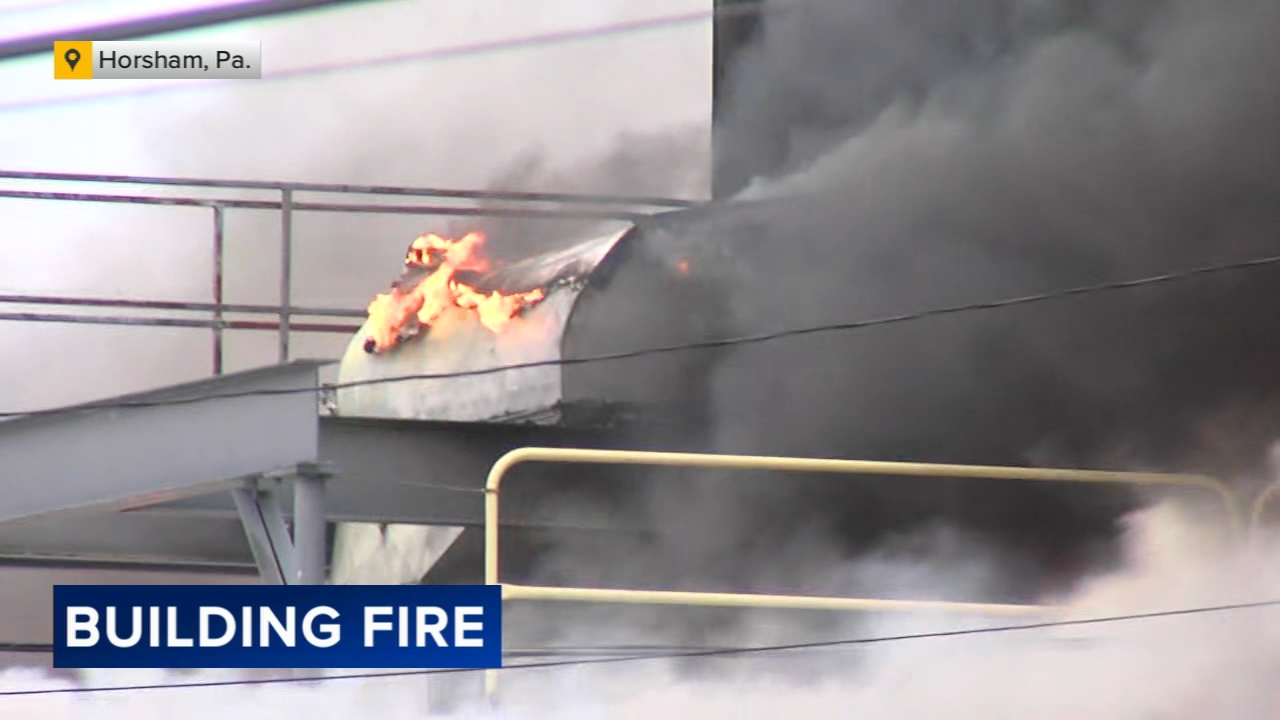 Firefighters battle blaze at indoor shooting range in Horsham, Pa.